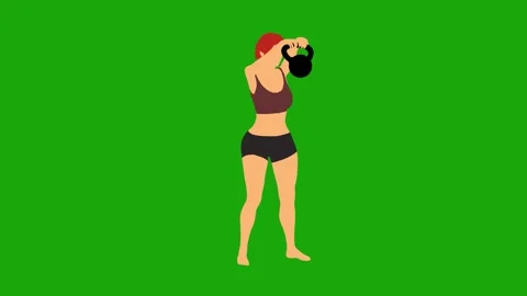Woman Lifting Kettlebell, Workout Loop Animation on Green Background Stock Footage 311308113