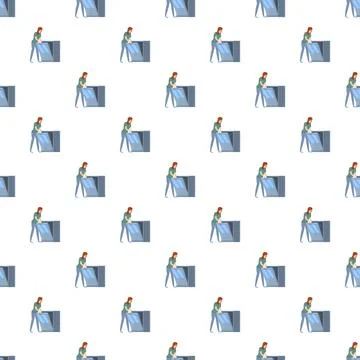 Woman loading a dishwasher in seamless pattern background Stock Illustration
