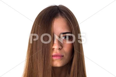 Woman with long straight hair Stock Photos