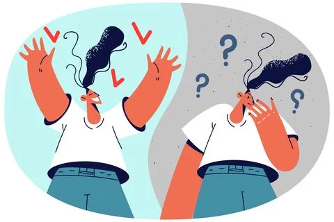 Woman looking and finding solution Illustrazione stock