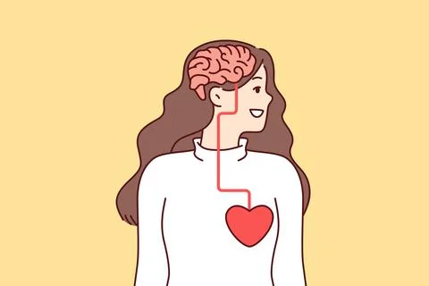 Woman looking away with visual demonstration of connection between brain and Stock Illustration