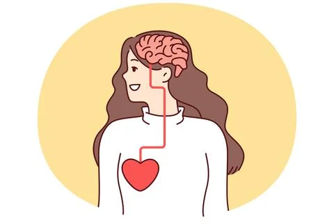 Woman looking away with visual demonstration of connection between brain and Stock Illustration