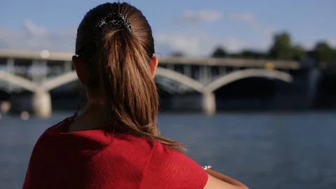 Woman looking at a bridge Stock Footage 86505257