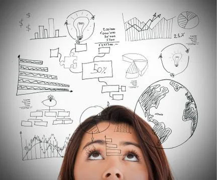 Woman looking up on the computations Stock Photos