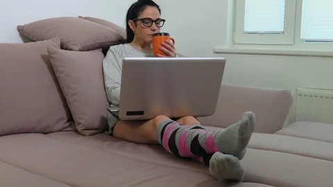 Woman looking at computer PC and scared Stock Footage 101521352