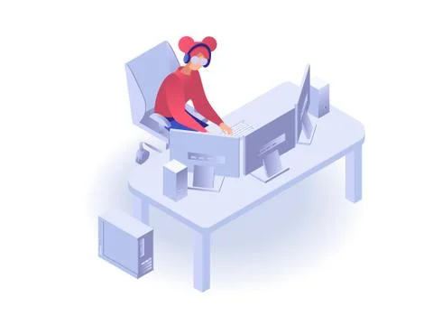 Woman looking at a computer screen Stock Illustration