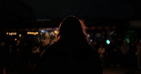 Woman Looking At Fire Show Back Of Woman 