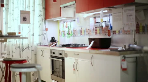 Woman Looking Interior Future Kitchen In Store Stock Footage 45857976