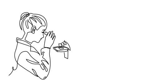 Woman looking into a microscope minimal animated illustration. One continuous Stock Footage 299739649