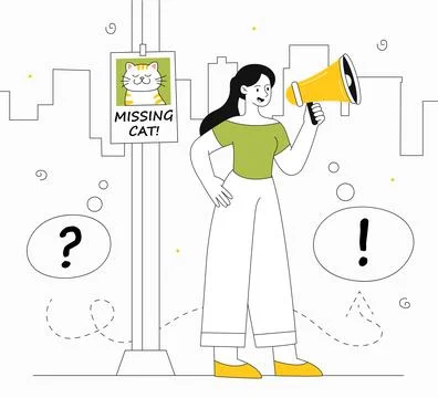 Woman looking for pet vector line concept Stock Illustration