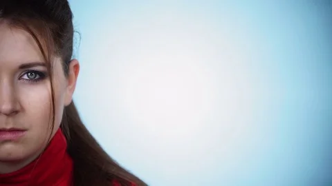 Woman looking sad serious at camera Stock Footage