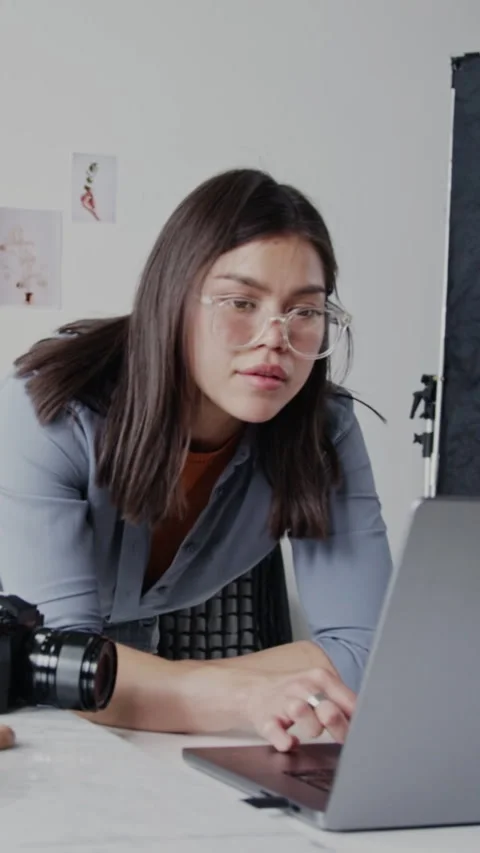 Woman Looking at Screen of Laptop Video stock 318718445
