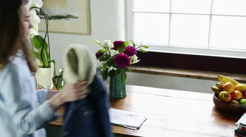 Woman looking through mail Stock Footage 67715218