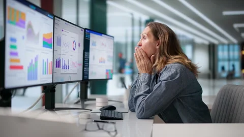 Woman Looks At Computer Screen Feeling Stressed Stock Footage 336797359