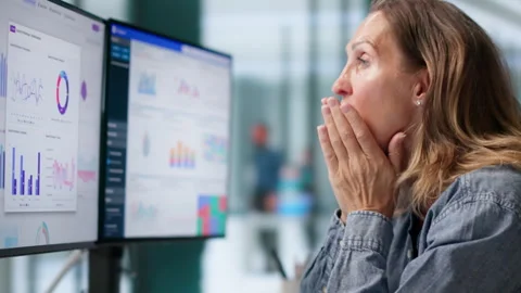 Woman Looks At Computer Screen Feeling Stressed Stock Footage 337635117