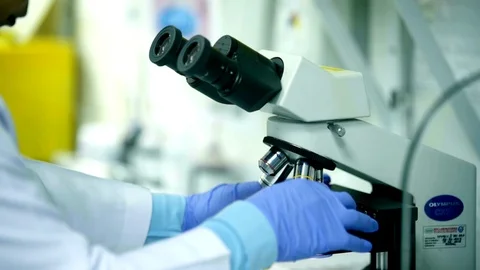 A Woman Looks Through The Microscope 스톡 동영상 97841928