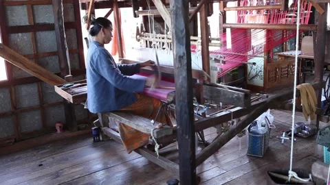 Woman at the Loom Stock Footage 145758960