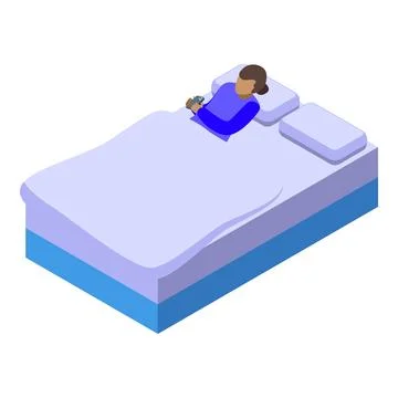 Woman lying in bed using smartphone, relaxing at home Stock Illustration