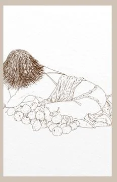 Woman lying down and lined with fruit Stock Illustration