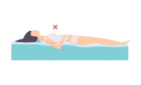Woman lying on her back, incorrect sleeping posture for neck and spine Stock Illustration