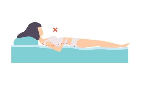 Woman lying on her back, incorrect sleeping posture for neck and spine Stock Illustration