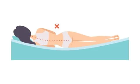 Woman lying on her side, incorrect sleeping posture for neck and spine Stock Illustration