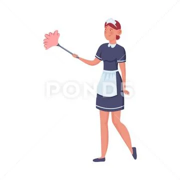 Woman maid holding soft cleaning brush vector illustration Stock Illustration