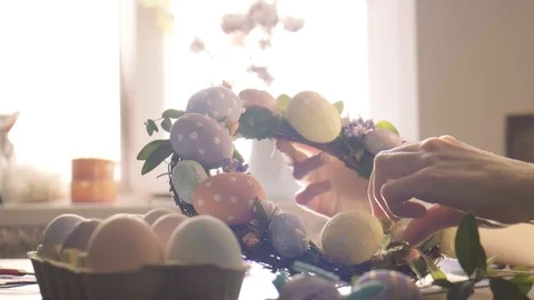 Woman makes Easter decoration Stock Footage 126692425