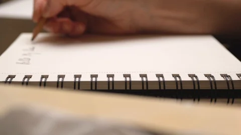 Woman Makes Notes with Pencil in Diary. Close up. Slider movement. Stock Footage 116545145