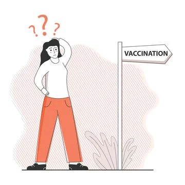 Woman making decision thinking about covid 19 vaccination. Stock Illustration