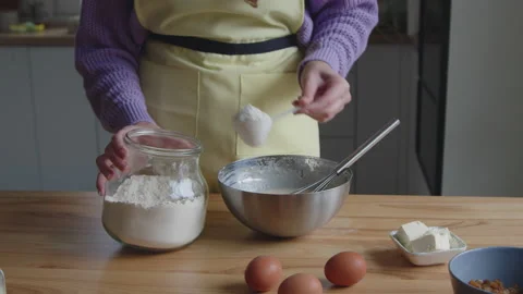Woman Is Making Dough, Adding Flour Stock Footage 170445520