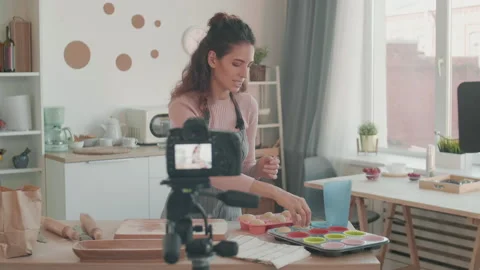 Woman Making Dough Balls for Tutorial 스톡 동영상 145385063