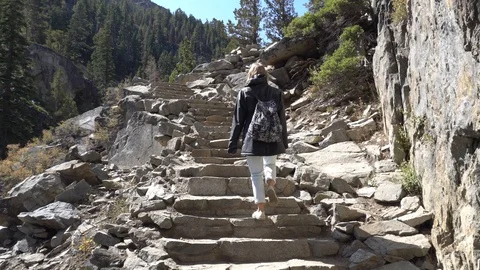 Woman Making an Excursion on Eagle Falls Trail in Lake Tahoe, California Stock Footage 116674096