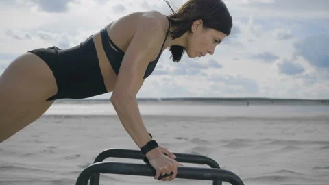 Woman is making push ups Stock Footage 91155593