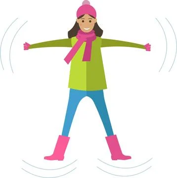 Woman making snow angle vector icon isolated on white Stock Illustration