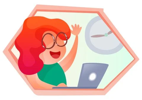 Woman manager talking with client through videocall at laptop, smiling Stock Illustration