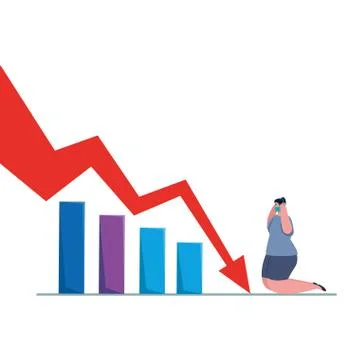 Woman with mask and decrease arrow of bankruptcy vector design 库存插图