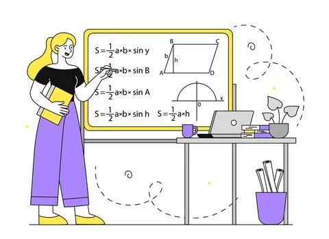 Woman with math vector simple concept Illustrazione stock