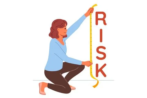 Woman measures possible risks when concluding business deal, using measuring Stock Illustration