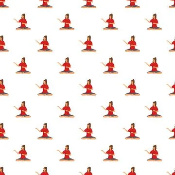 Woman meditating in seamless repeat pattern illustration Stock Illustration
