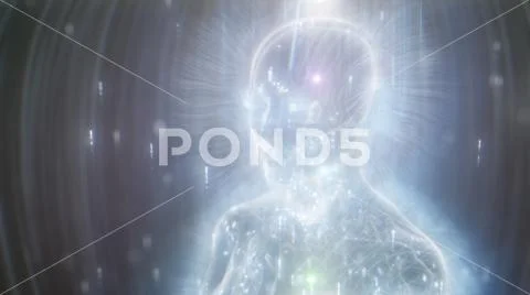 Woman in Meditation Human Light Body 6D Density Torus Unity Close Three-Quarter Stock Illustration