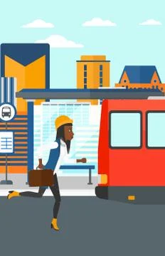 Woman missing bus Illustrazione stock