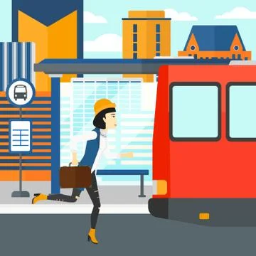 Woman missing bus Illustrazione stock