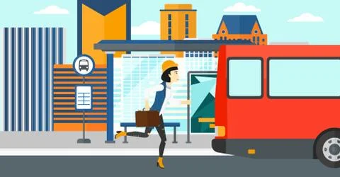 Woman missing bus Illustrazione stock