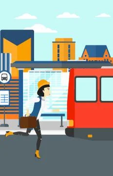 Woman missing bus Illustrazione stock