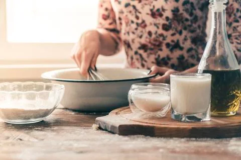 Woman Mixing Batter Stock Photos