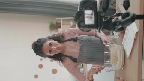 Woman Mixing Dough for Video Tutorial 動画素材 145384364
