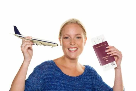 Woman with model airplane Stock Photos