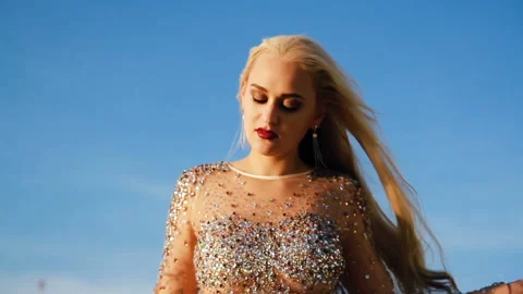 Woman model posing against the background of the sea Stock Footage 86130085