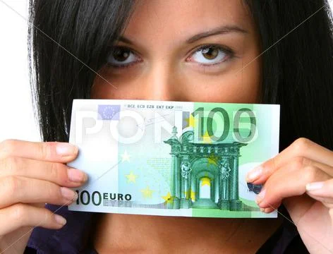 Woman with money € banknote Stock Photos